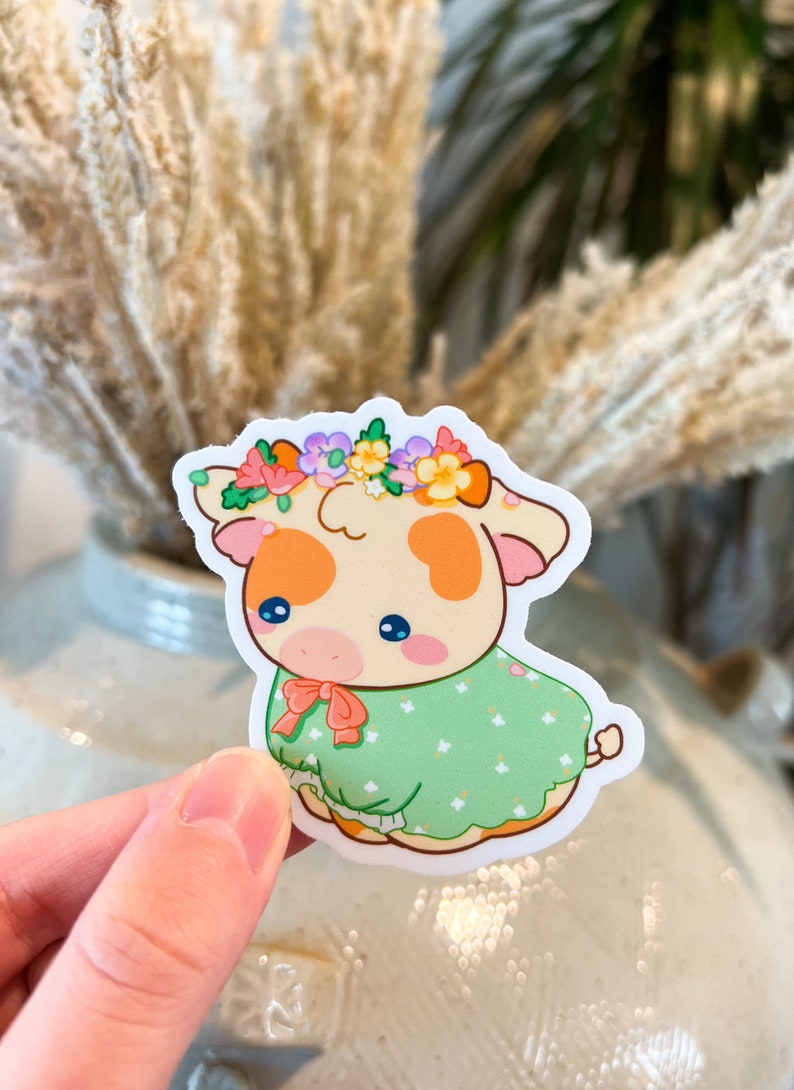 Cute Cottagecore Cow Stickers, Country Cow Stickers, Cute Flower Cow Stickers, Vinyl Vintage Cow Set Stickers, Farmcore Cow Glossy Stickers image 4