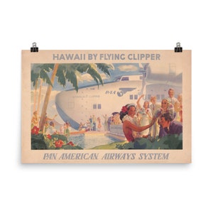 Hawaii by Flying Clipper Pan American Airways System, 24″x36″ Vintage Poster Reprint
