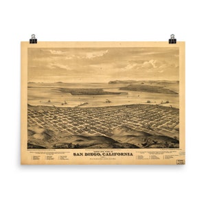 Bird es Eye View of San Diego, Kalifornien, 18"x24 Vintage Poster Reprint