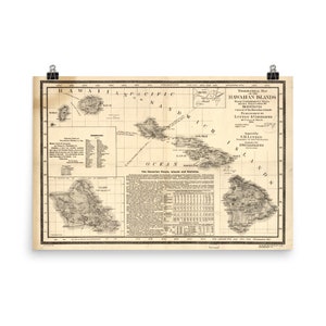 Topografische kaart van de Hawaiiaanse eilanden, 24 x 36 inch, kaartposter