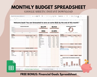 Monatliche Budget-Kalkulationstabelle für Google Sheets, Digitale Budget-Vorlage, Finanzplaner-Dashboard, Finanz-Tracker, Ausgaben-Tracker