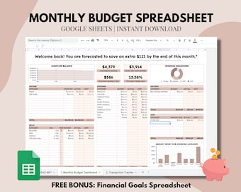 Monatliche Budget-Kalkulationstabelle für Google Sheets, Digitale Budget-Vorlage, Finanzplaner-Dashboard, Finanz-Tracker, Ausgaben-Tracker