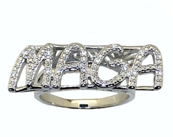 Large 16 Diamond MAGA Ring Trump Diamond Jewelry The Best Maga FJB USA Jewelry  Anywhere  Patriot Owned and Operated This ring is Big !