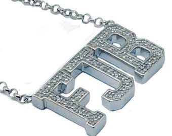 FJB Necklace Heavy Solid Sterling Silver NOT Base Metal Plated Crap 16 Genuine Zircons-99.00 Diamonds 149.00  20% Donated to Trump Campaign