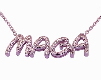 Damen MAGA Halskette 8 Diamant Silber-Rose Verstellbare Kette Republikaner USA Schmuck Patriot im Besitz und Betrieben Bester Maga Schmuck Maga Anhänger