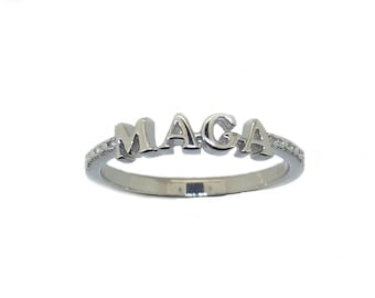 Beautiful And Dainty MAGA Ring With Genuine White Zircons Set in 925 Sterling Silver Or Diamonds