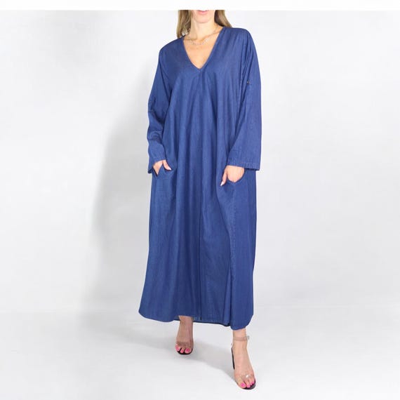 Women's Denim Linen Swing Maxi Dress, Loose Fitting, Made in Italy | Regular and Plus Sizes - Etsy Women's Denim Linen Swing Maxi Dress, Loose Fitting, Made in Italy | Regular and Plus Sizes - Etsy