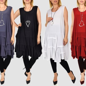 Women Plus Size Puckered Sleeveless Swing Flared Tunic Dress Blouse Top, Swing Dress, Swing Top, One Sizes Fits 1X-4X