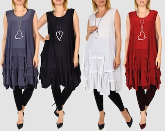 Women Plus Size Puckered Sleeveless Swing Flared Tunic Dress Blouse Top, Swing Dress, Swing Top, One Sizes Fits 1X-4X