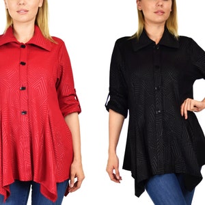 Top da donna, camicia, camicetta, giacca stile swing, top da donna, taglie normali e taglie forti