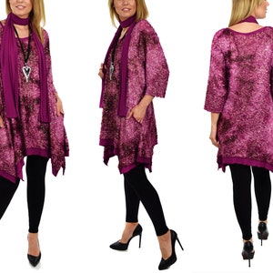 Made in USA 2 pc tunic and scarf set, High end Tunic, Lagenlook Tunic, Boho Tunic, Plus size tunic, Women Tunic, Asymmetrical Tunic,