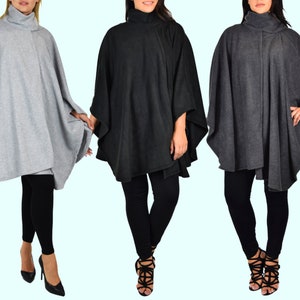 Unisex Adult Poncho Style Sweater Fleece Cover Up with Muffler, Sweatshirt for Cold Weather, Comfy Cozy Versatile Poncho, MADE IN USA