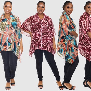 Women Plus Size Semi Sheer Loose Fitting Button Down Shirt, Plus Size Tunic Blouse Top, Black and White Top, Made in USA