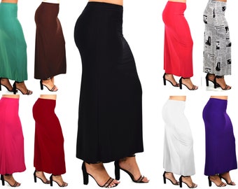 Maxi Full Length Pencil Skirt for Women with Elasticated Waist, Reg and Plus Sizes
