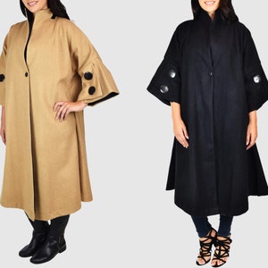 Woolen Swing Coat, Women Swing Jacket, Women Winter Coat, Plus size wool Coat, Wool Jacket, Wool Swing Coat,3/4 Sleeves