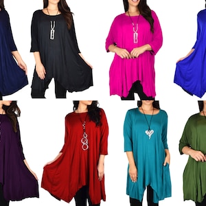 Plus Size Asymmetrical Fishtail Blouse Tunic Top with Side Pockets, Handmade in USA
