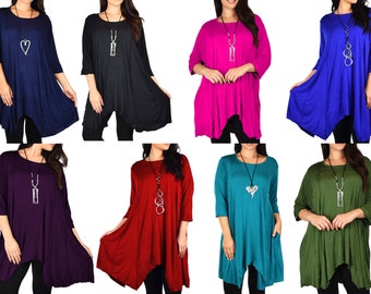 Plus size asymmetrisk fisktailblus tunika topp med sidofickor, handgjord i USA
