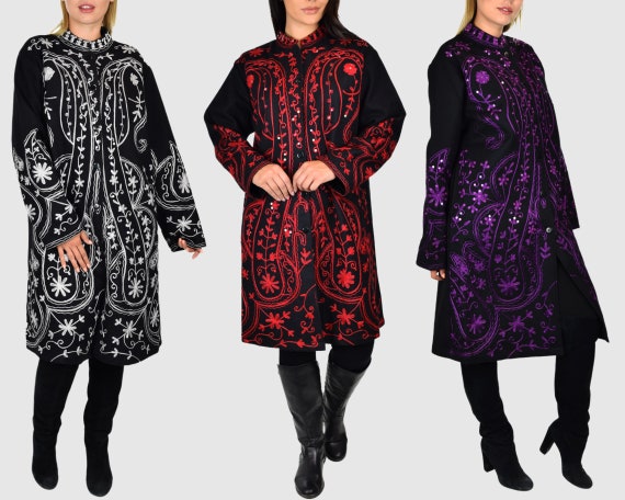 Woolen Embroidered Coat Women Swing Jacket Women Winter Coat Plus Size Wool Coat Wool Jacket Long Sleeve Coat Etsy