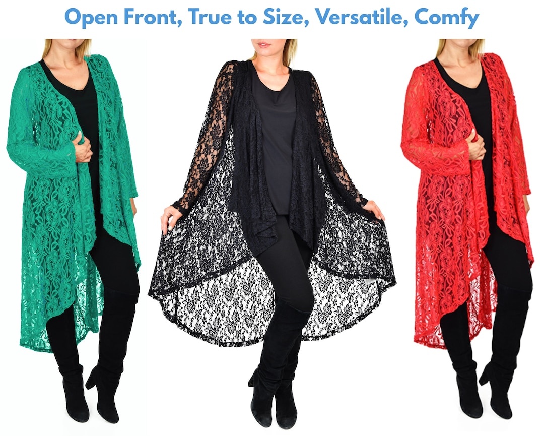 Women Plus Size High Low Open Front Duster Jacket Cardigan, Hand MADE ...