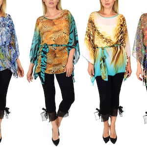Womens Semi Sheer Cover Up with Belt Tie, Chiffon Kaftan, Summer Caftan, Beach coverup, Resort wear, Chiffon Kimono Fits M to 2XL