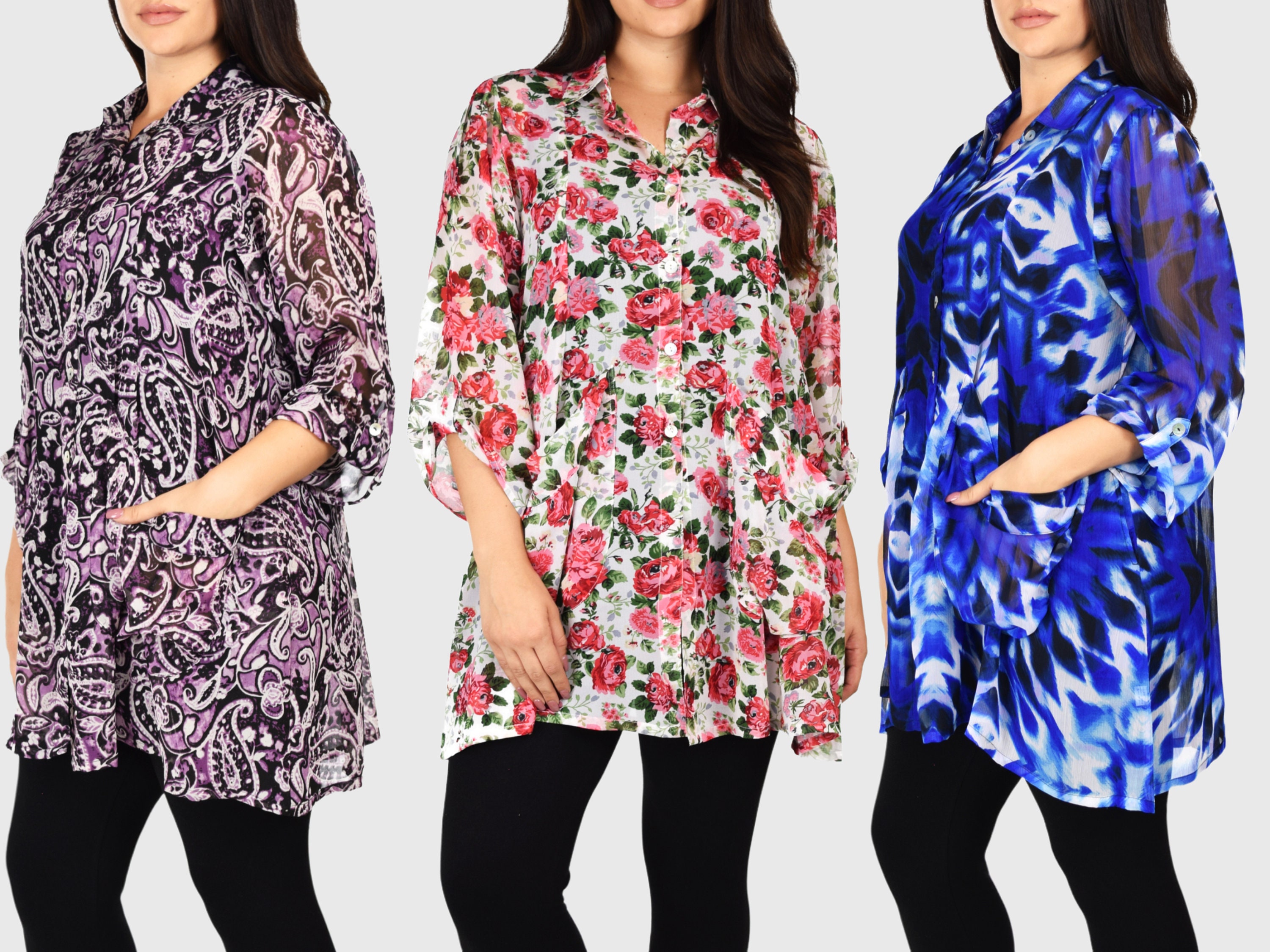 Semi-sheer Tunic Blouse Shirt 