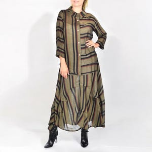 Women&#39;s 2 Piece Olive Stripes Pure Cotton Skirt + Button Up Top Set | Regular and Plus Sizes