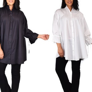 Women Plus Size Embroidered Boho Victorian Loose Fit Baggy Button Down Dress Shirt Blouse