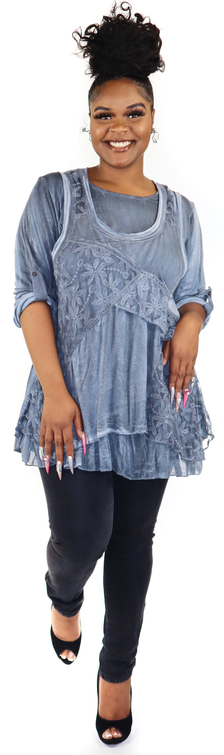 Women Plus Size Tunic Top, 2 Pc. Embroidered Lace Tunic