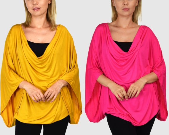 Women Plus Size Poncho Dolman Loos Fitting Top; Women Blouse Top, Poncho Style Cover Up, One Size Fits XL-3X