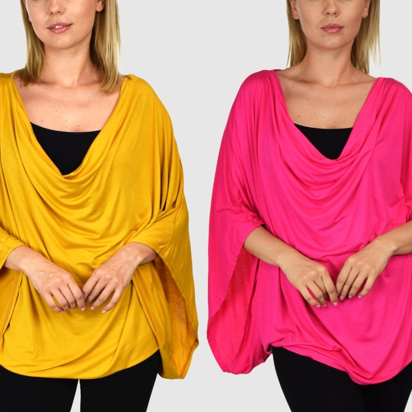 Women Plus Size Poncho Dolman Loos Fitting Top; Women Blouse Top, Poncho Style Cover Up, One Size Fits XL-3X