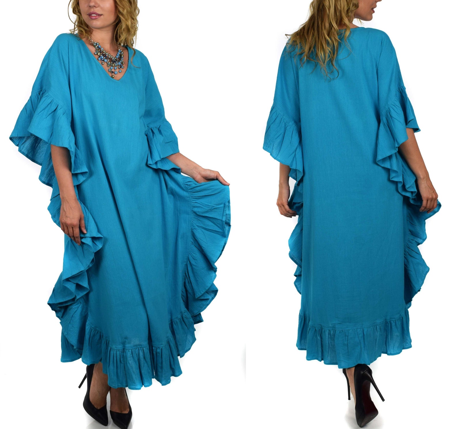 Womens Plus Size Soft Cotton Gauze Long Kaftan Caftan Cover up Kimono
