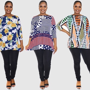 Plus Size Asymmetrical Flared Blouse Tunic Shirt Top, Handmade in USA