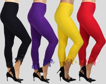 Leggings Capri Femininas com Gravata Borboleta, Calças de Ioga, Leggings Respiráveis Multiuso, Fabricadas nos EUA, Tamanhos Regular e Plus Size