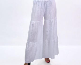 Linen 3 Tiered BoHo Palazzo Pants