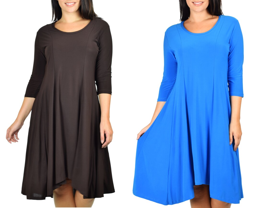 Womens Mid Calf Midi A Line Dress, High Low Dress Fits L-1X
