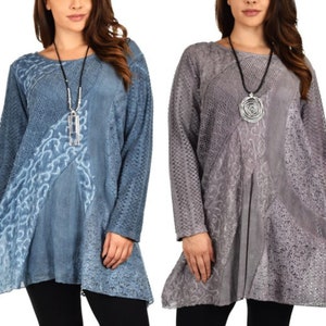 Women Plus Size Loose Fitting Lace Embroidered Tunic Blouse Top