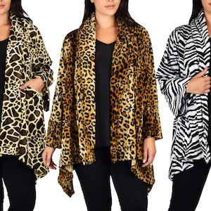 Women Plus Size Animal Print Velboa Cover Up Duster Jacket, Women Plus Size Jacket, Front Open Jacket, Women coat