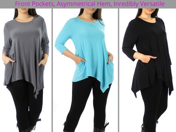 LYANER Women's V Neck Asymmetrical Hem Bell 3/4 Sleeve Swing