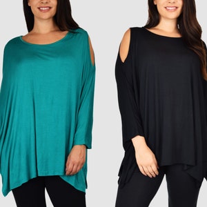 Women Plus Size Fullsleeve Cold-Shoulder Top Tunic, Summer Top, Beach Cover Up, Versatile and Casual , One Size Fits All (Large-5X)