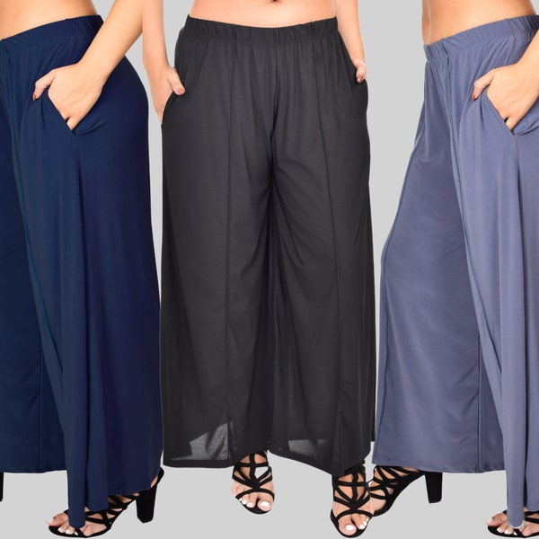 Plus Size Boho Loose Fitting Palazzo Pants With Elastic Waist and Side Pockets, Sizes 1X-6X