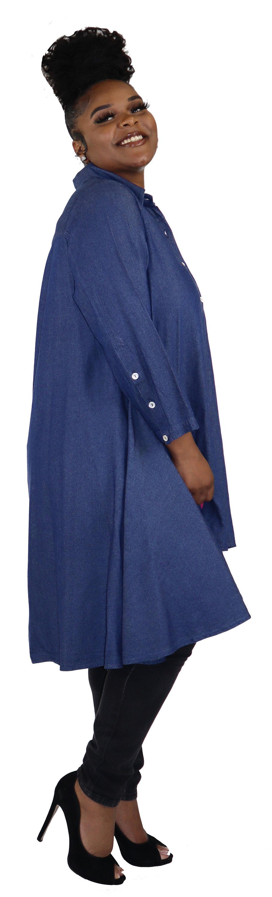 Women Denim Shirt High Low Button Down A Line Swing Dress - Etsy