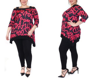 Womens Cold Shoulder Square Neckline Tunic Blouse Top  | Reg and Plus Sizes