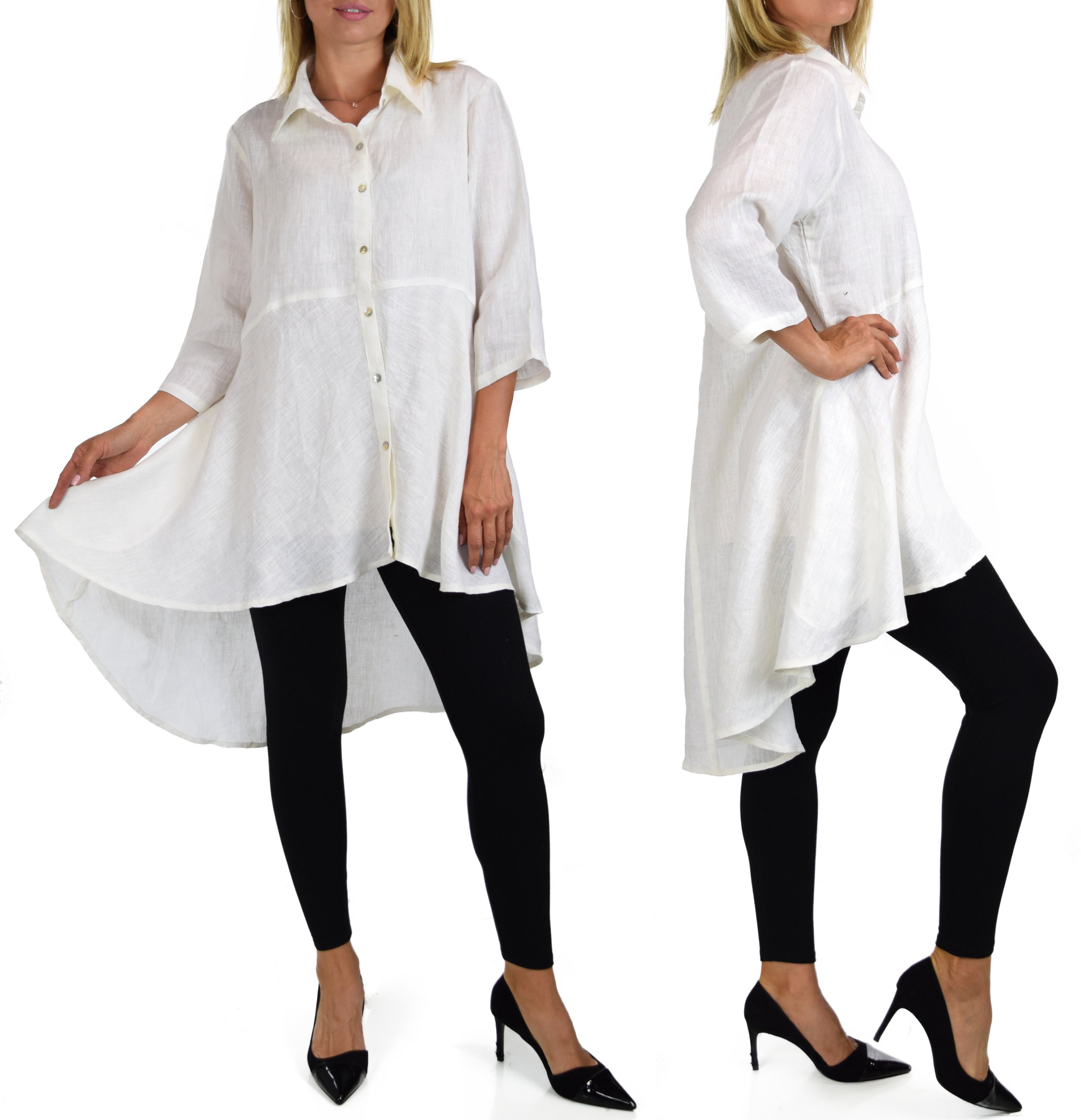 Women Linen High Low Button Down A Line Swing Dress Shirt Top - Etsy