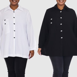 Womens Plus Size Loose Fitting Bohemian Button Down Dress Shirt Blouse Tunic Top, Made in USA, Sizes 1X, 2X, 3X
