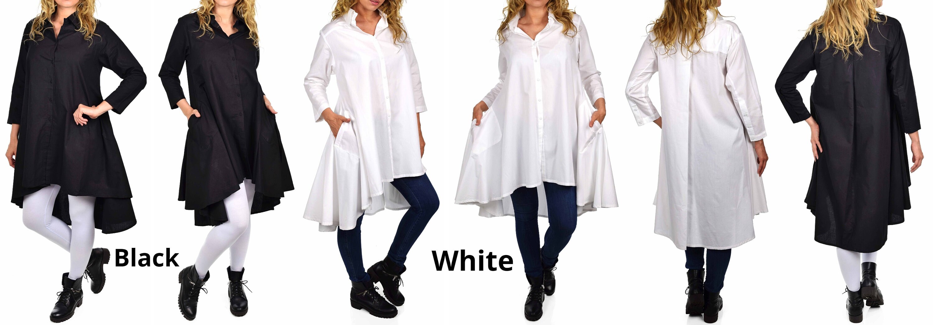 Women High Low Button Down A Line Swing Dress Shirt Top With - Etsy