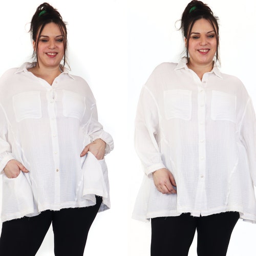Women Plus Size Button Down Cotton Gauze Loose Fitting Baggy - Etsy