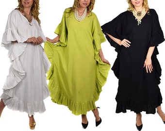 Womens Plus Size Soft Cotton Gauze Long Kaftan Caftan Cover Up Kimono, Poncho Dress, Comfy and Breathable, Versatile