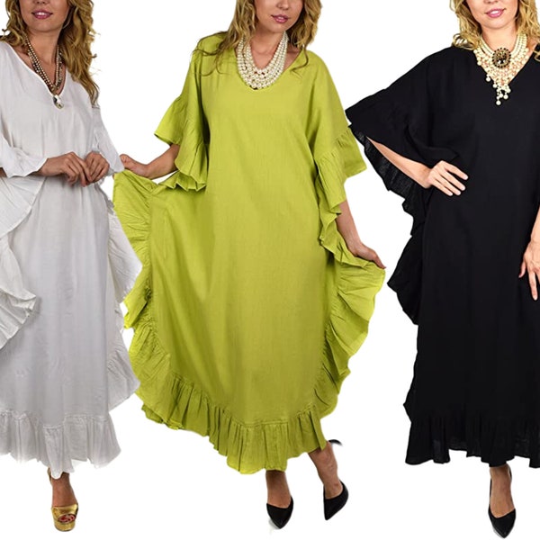 Womens Plus Size Soft Cotton Gauze Long Kaftan Caftan Cover Up Kimono, Poncho Dress, Comfy and Breathable, Versatile