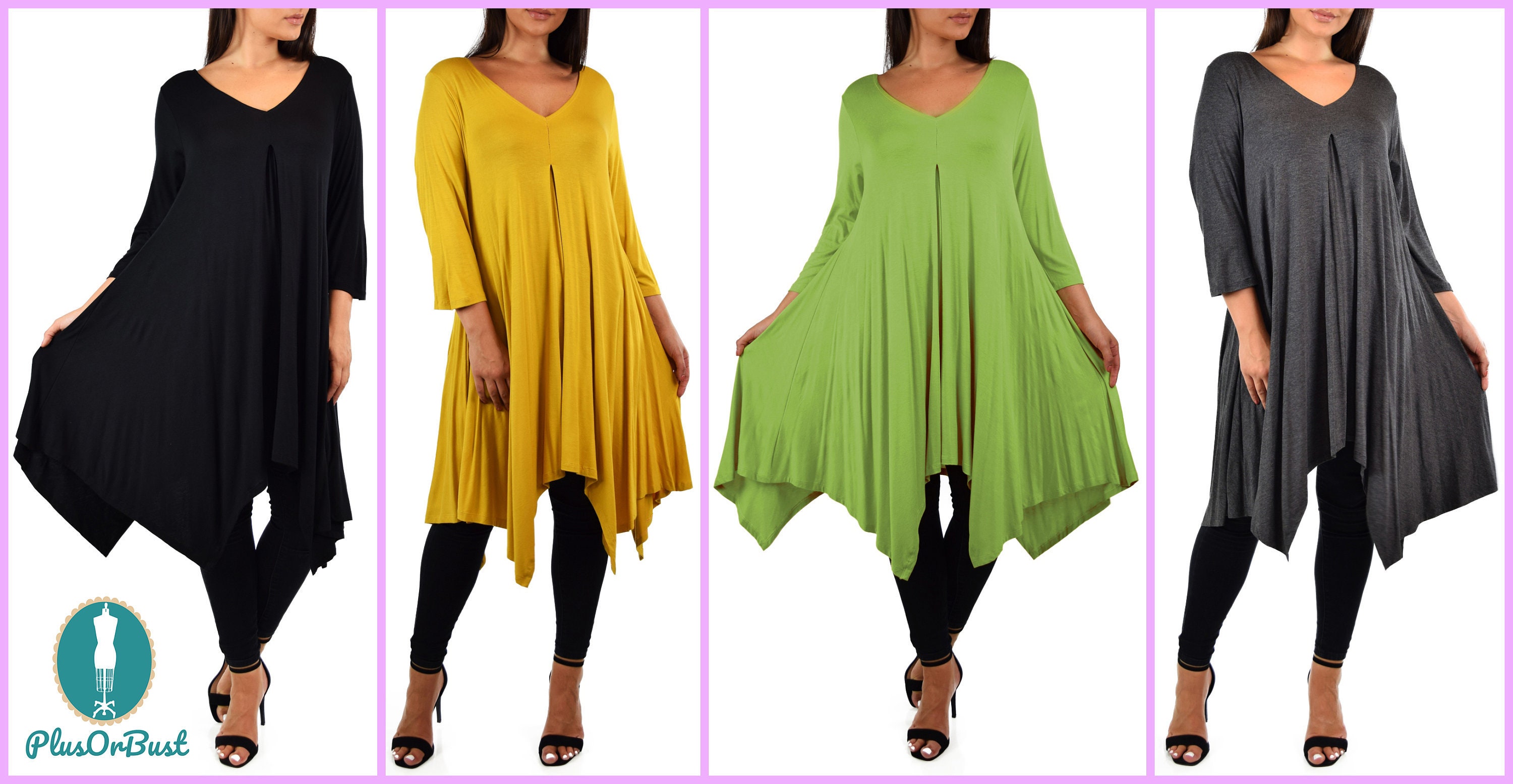 Made in USA, Plus Size Tunic, A-line Tunic, Women Long 3/4
