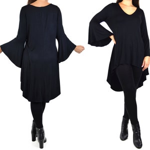 Plus Size Tunic, Bell Sleeved Tunic, High Low Gothic Blouse Shirt Dress Top, Handmade in USA 1X to 6X